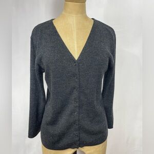 Kathy Ireland Charcoal Knit Cardigan Wool Blend LG Top Minimalist Classic
